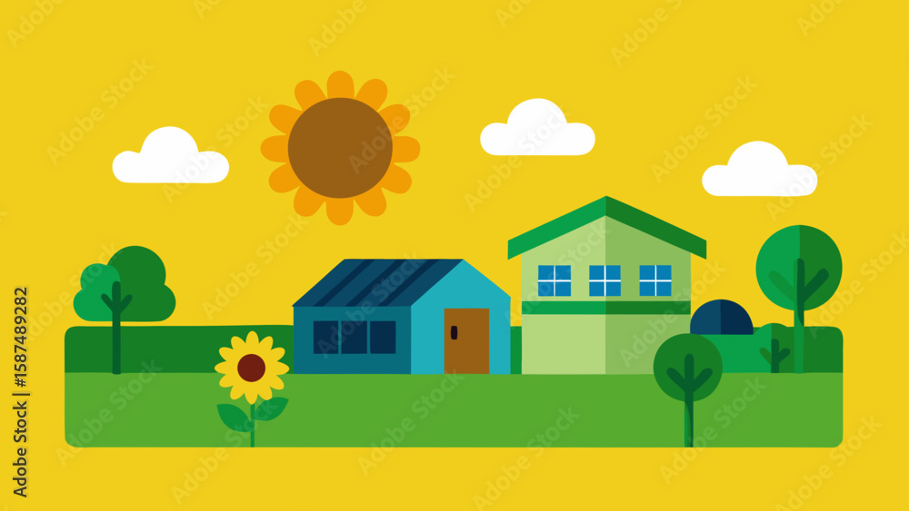 Fototapeta premium rural landscape with house and trees