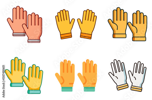 Professional safety gloves icon set representing manual labor and protective equipment