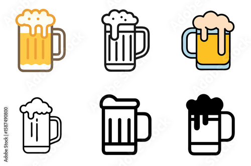 Classic beer mug icon set for beverages, celebrations, and pub or bar concepts

