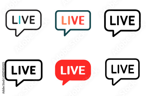 LIVE Speech Bubble Icon Broadcast Stream Announce Event Symbol Set