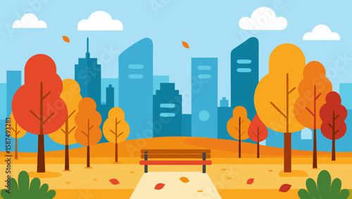 autumn landscape with city