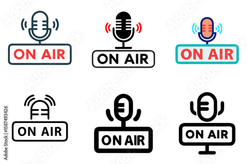 Microphone ON AIR Icon Live Broadcast Record Stream Symbol Set

