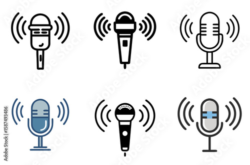 Microphone Sound Icon Audio Record Voice Broadcast Symbol Set

