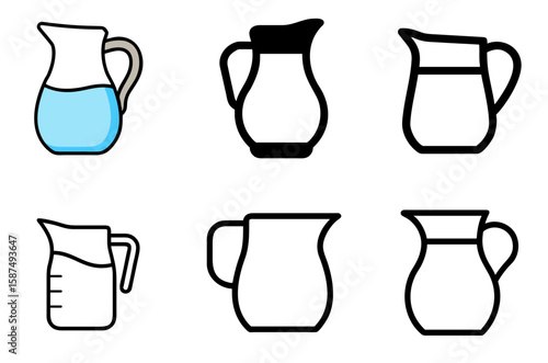 Milk Jug Pitcher Icon Dairy Drink Beverage Container Symbol Set

