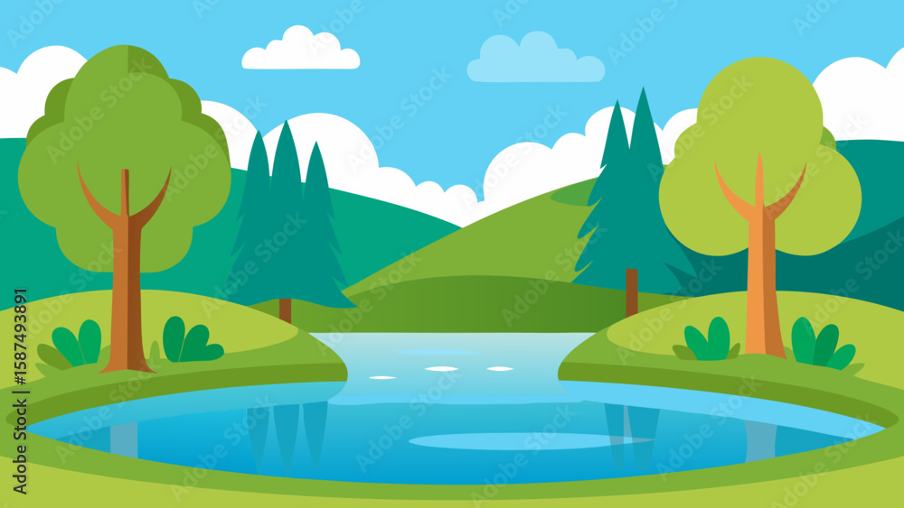 Obraz premium landscape with river and trees