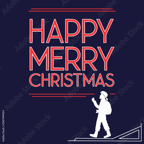 Happy Merry Christmas celebration design featuring a silhouette of Santa Claus arriving with gifts, ideal for seasonal greetings and holiday promotions.