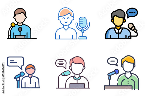 Person Microphone Icon Speak Announce Present Talk Symbol Set

