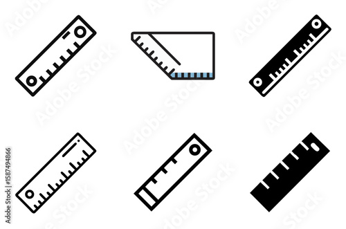 Ruler Level Icon Measure Align Straight Tool Symbol Set