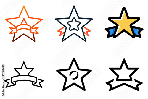Star Favorite Icon Award Best Rating Bookmark Symbol Set


