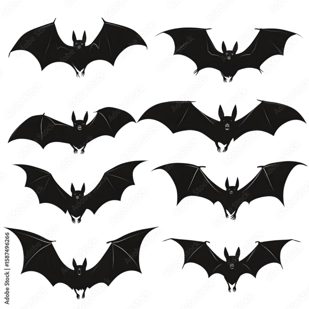 Naklejka premium Bats (Flying Mammals) black silhouette isolated on a transparent background