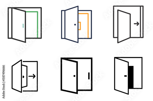 Open door icon set symbolizing opportunity, access, exit, entry, or new beginnings