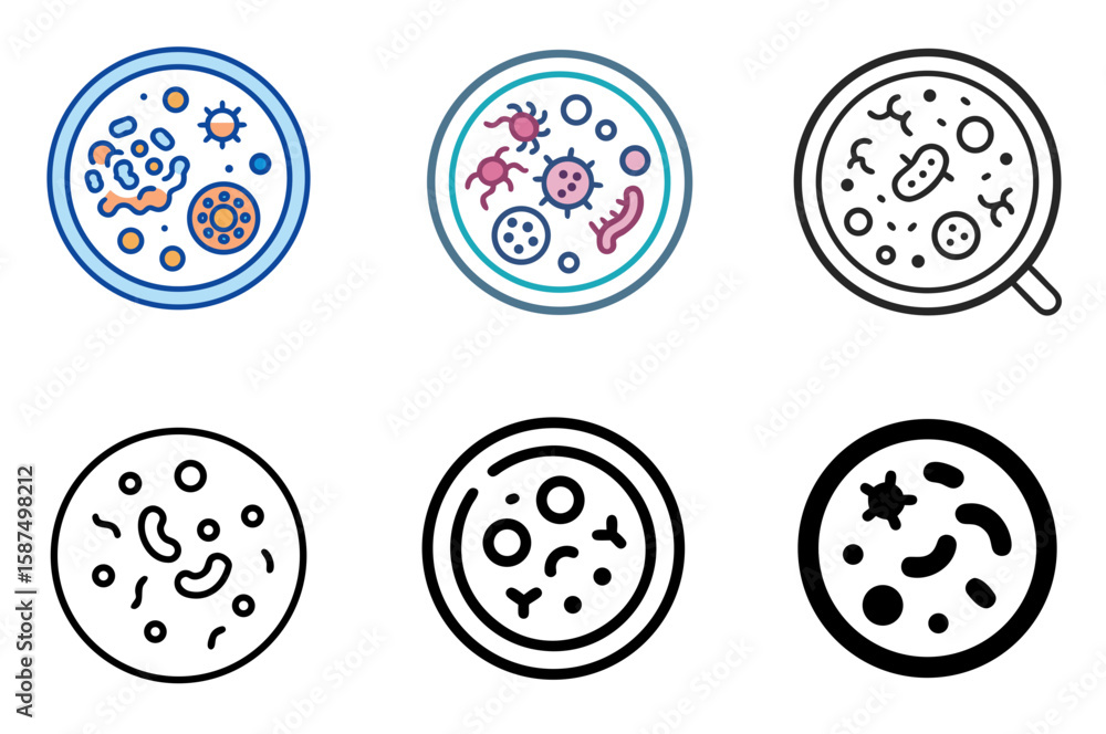 Microbial culture petri dish icon for biology experiments, lab testing, and health science Microbial culture petri dish icon for biology experiments, lab testing, and health science