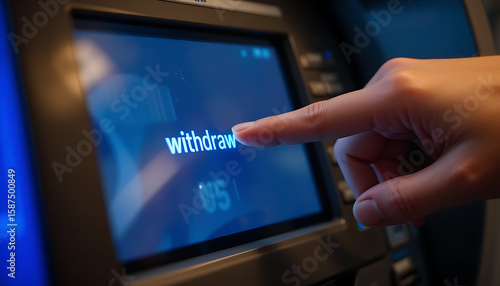 A person's finger pressing the 