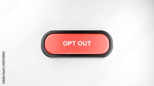 3D Rendered Fist Smashes Giant Red OPT OUT Button with Force – Hand Pressing Red Button