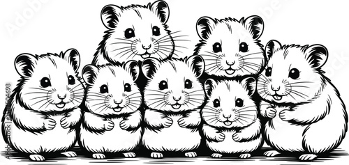 Adorable group of cute hamsters posing together in a charming illustration