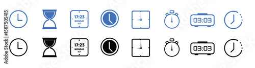 Time and Clock Line Icon Set . Timer, Alarm, Speed, Calendar & More