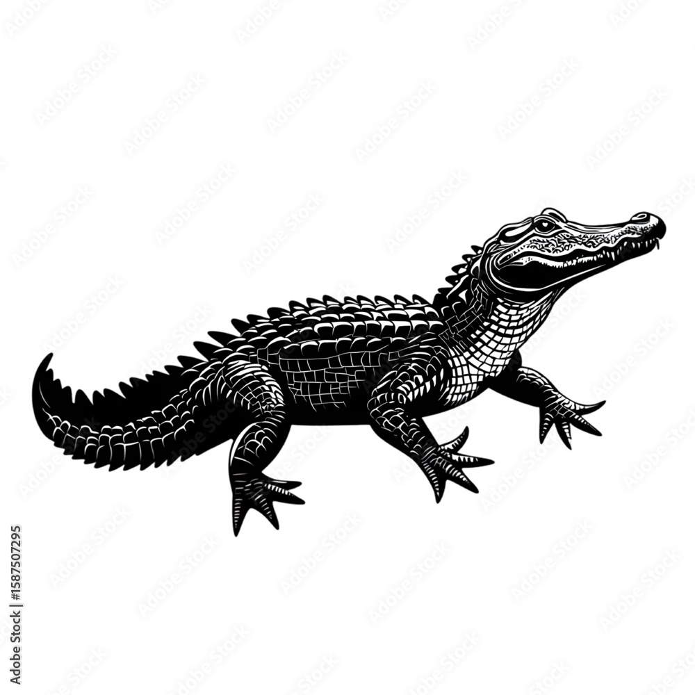Fototapeta premium Crocodile black silhouette isolated on a transparent background