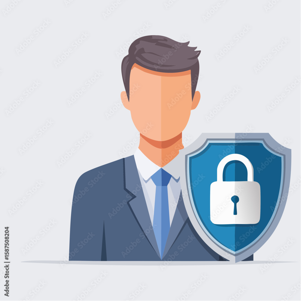 Corporate-style flat vector icon of a guest access login: person with a guest badge and limited access symbol (lock or shield), soft blue and gray tones Corporate-style flat vector icon of a guest access login: person with a guest badge and limited access symbol (lock or shield), soft blue and gray tones