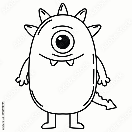 Spiky-Backed One-Eyed Monster With Three Head Horns