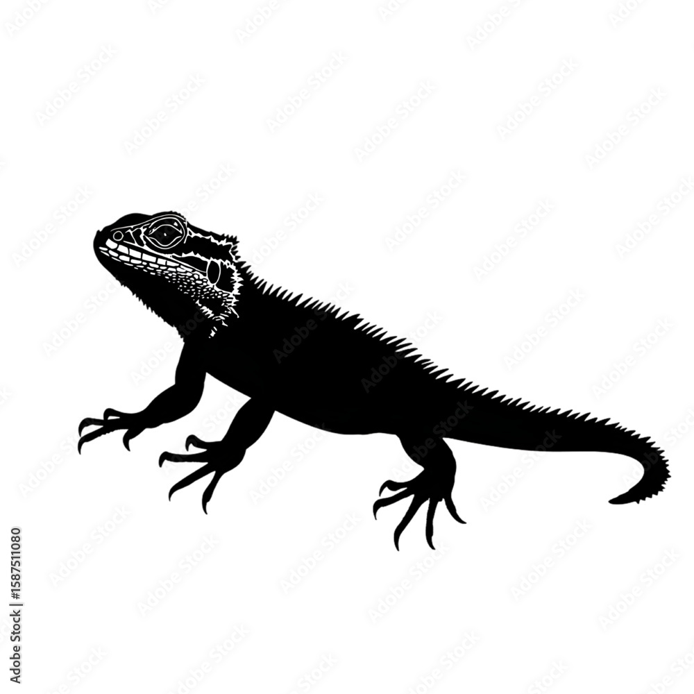 Fototapeta premium Fence Lizard black silhouette isolated on a transparent background