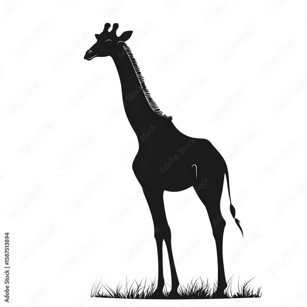Obraz premium Giraffe black silhouette isolated on a transparent background