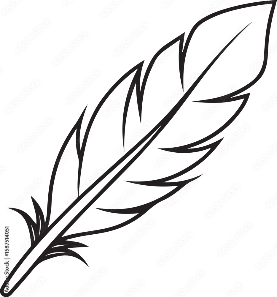 Fototapeta premium Feather outline vector illustration, line art