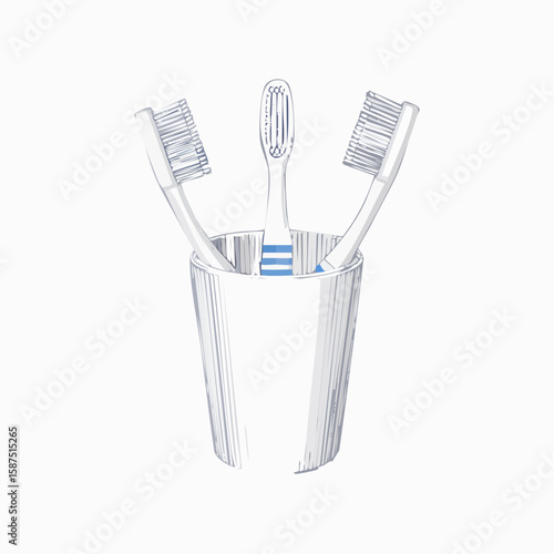Clean sketch of a toothbrush standing in a holder, with bristle detail and minimalist styling.
