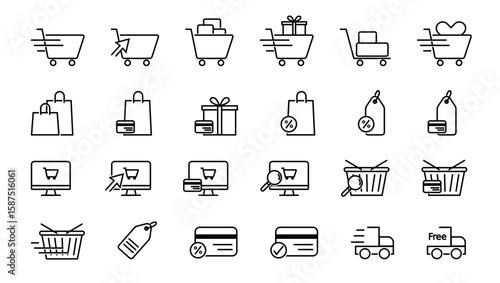Set of Minimalist Shopping and E-Commerce Icon Designs for Digital Platforms