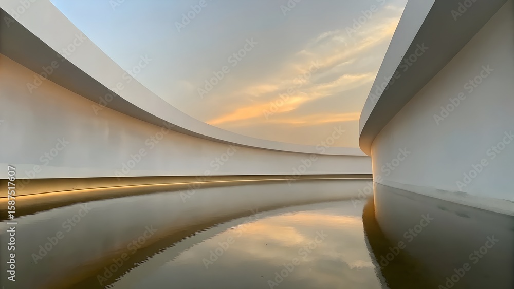Fototapeta premium 3D Minimalist Curved Tunnel – Futuristic Modern Architecture Design