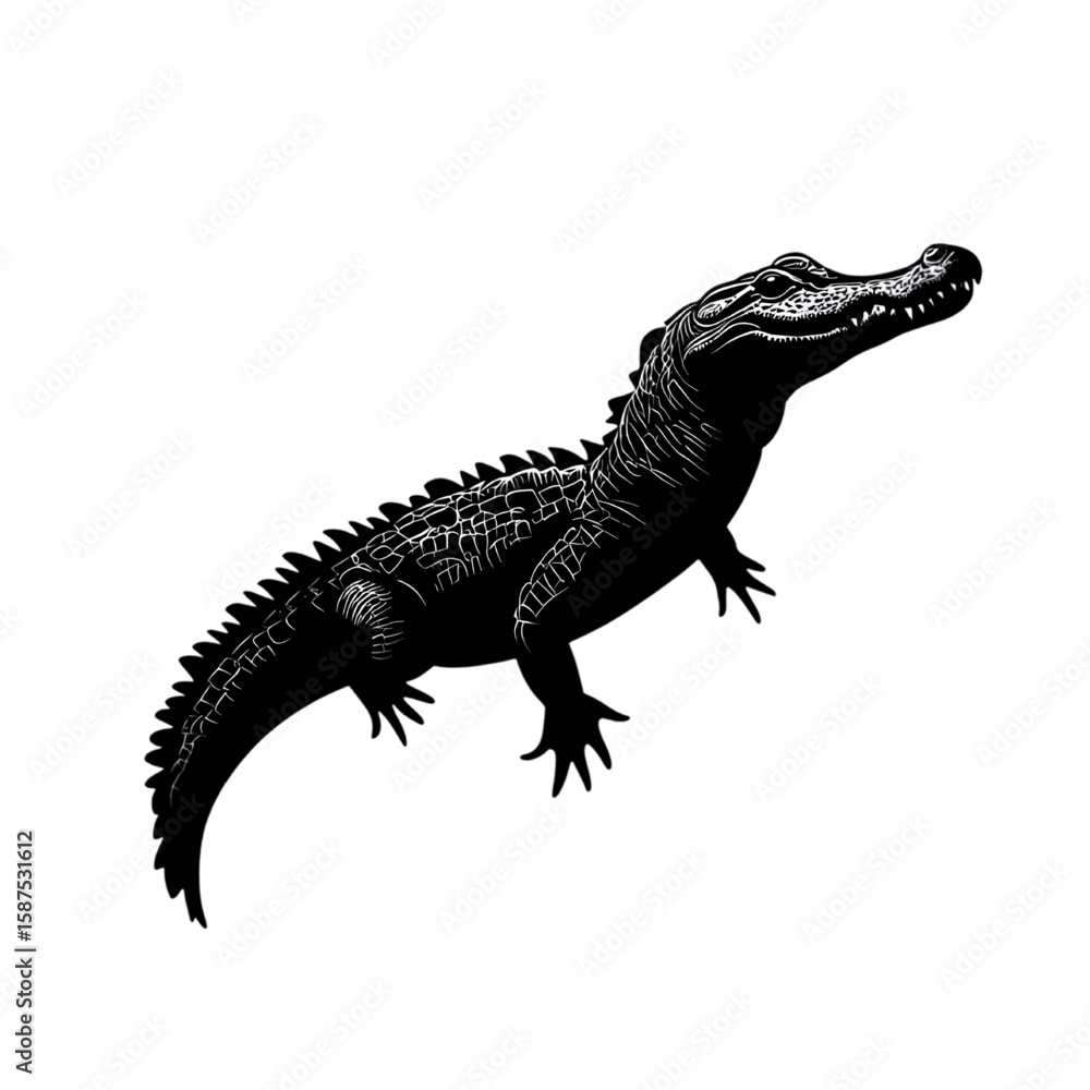Fototapeta premium Nile Crocodile black silhouette isolated on a transparent background