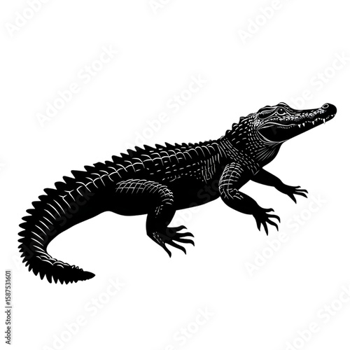 Nile Crocodile black silhouette isolated on a transparent background