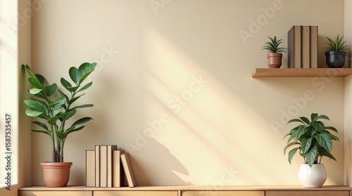 Minimal Shelf Decor with Indoor Plants and Books