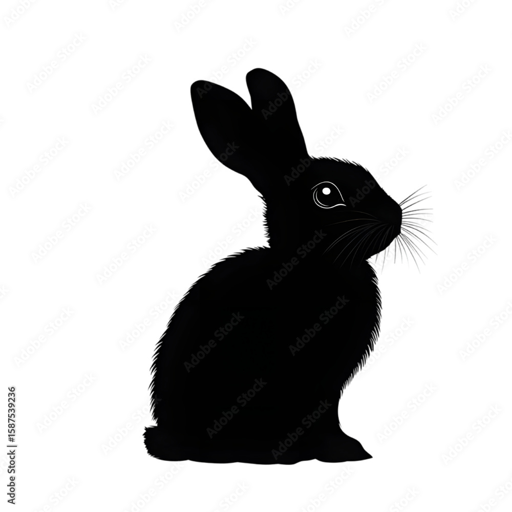 Fototapeta premium Rabbit black silhouette isolated on a transparent background