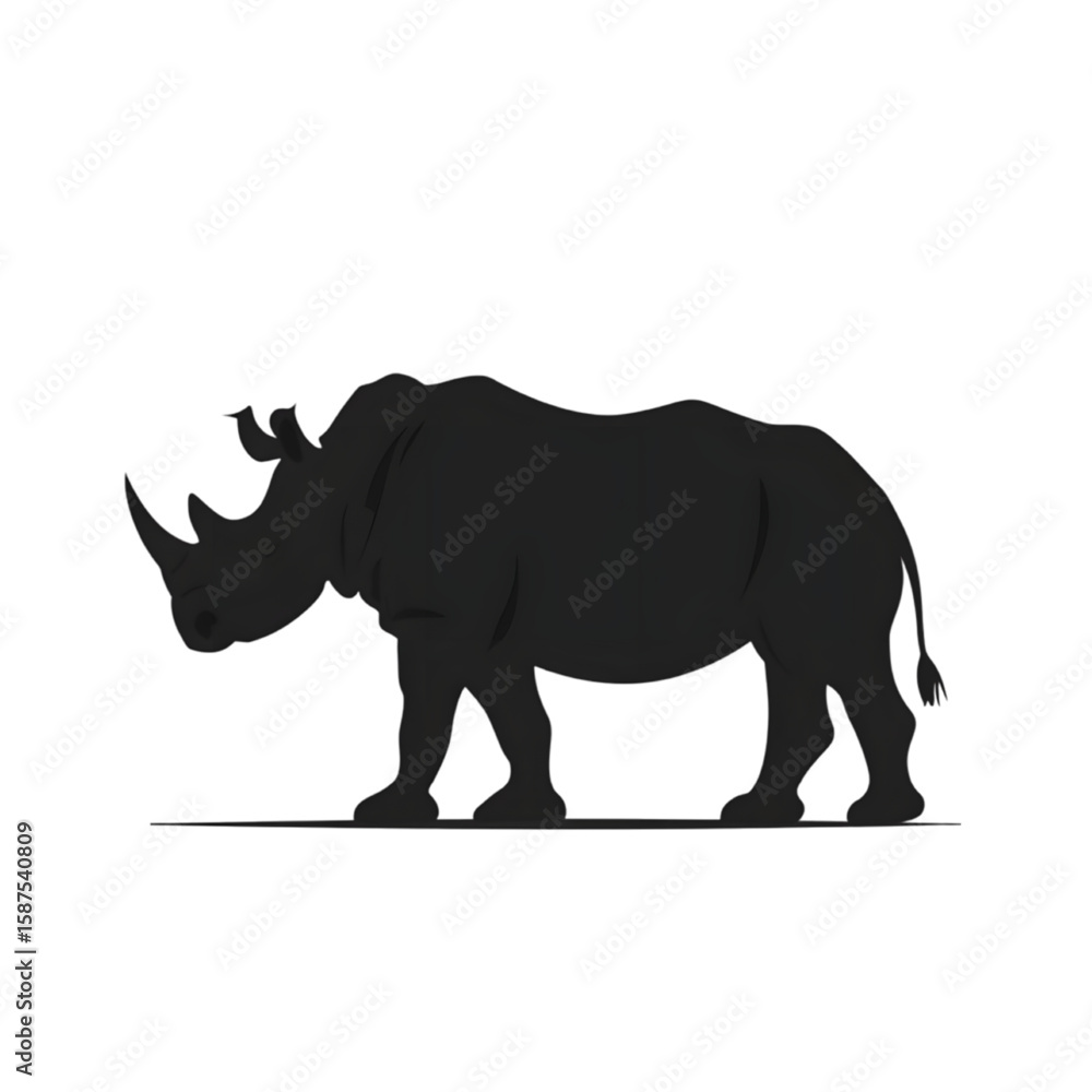 Obraz premium Rhinoceros black silhouette isolated on a transparent background