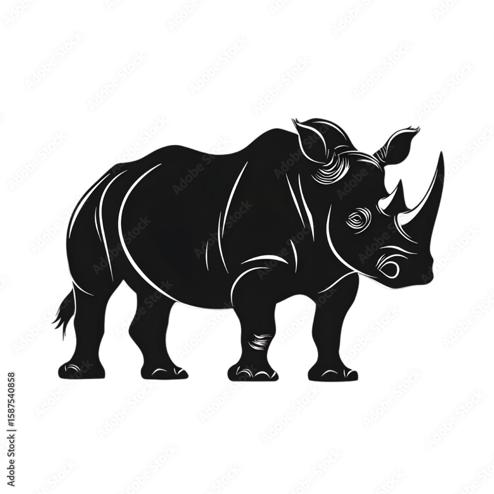 Obraz premium Rhinoceros black silhouette isolated on a transparent background