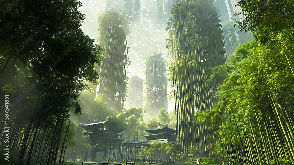 Obraz premium Bamboo forest structures sunlight