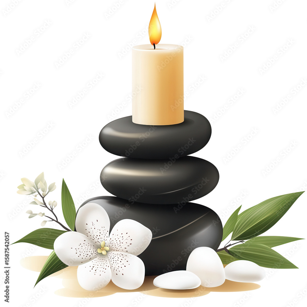 Obraz premium Tranquil Spa Scene with Candle, Stones, and Floral Elements