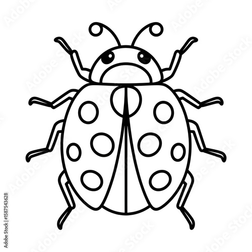 A black and white ladybug illustration line art of a coloring page 