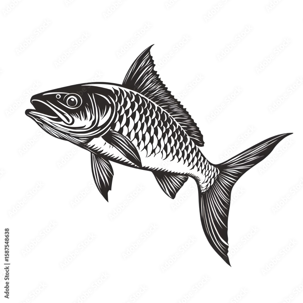 Fototapeta premium Tarpon black silhouette isolated on a transparent background