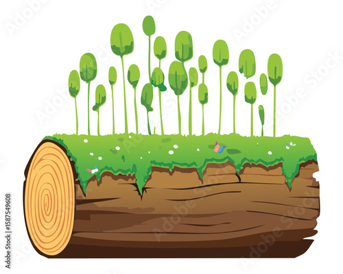 Log Section with Many Green Sprouts