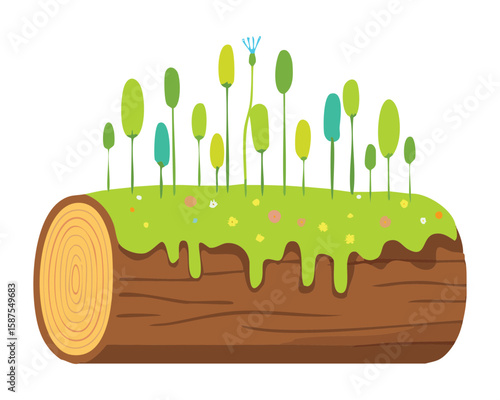 Wooden Base with Green Growth and Sprouts