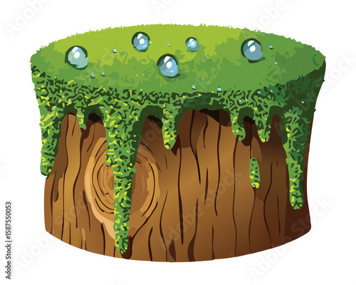 Wood Log with Moss and Water Droplets