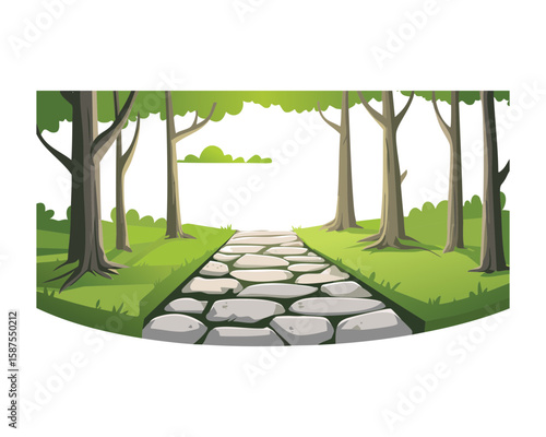 Forest Stone Path with Green Trees