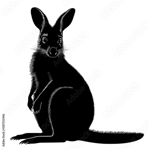 Wallaby black silhouette isolated on a transparent background