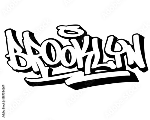hand drawn graffiti calligraphy letters BROOKLYN city name isolated in black and white