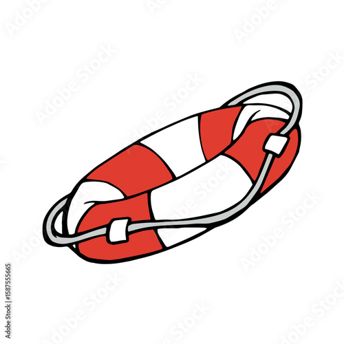 Life ring: A life ring floats, its bright red and white stripes symbolizing safety and rescue, ready to provide buoyancy in times of need.