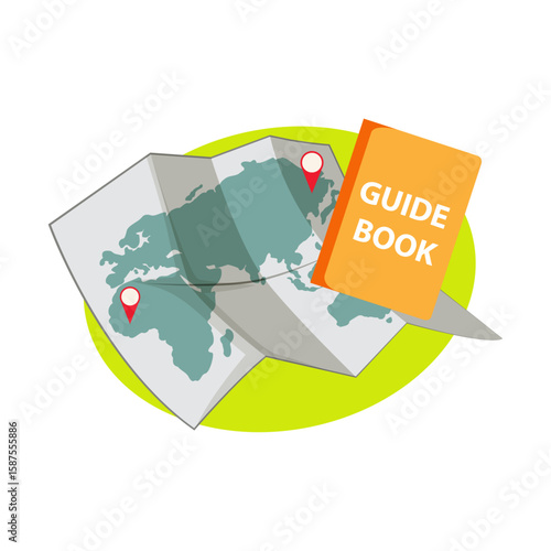 Navigational Voyage: A meticulously rendered image of a world map, its contours gently emphasized, paired with a concise travel guidebook, symbolizes the thrill of exploration.