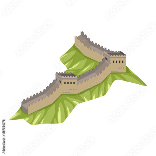 The Majestic Great Wall: An illustrated, isolated image of the iconic Great Wall, winding its way across the rolling hills, a symbol of history, culture, and architectural wonder. 