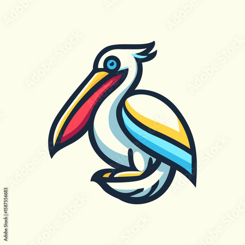 Minimal Bird Pelican Mascot  with yellow lite blue and red combination Vector Design