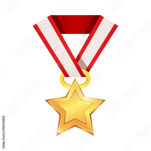Golden Star Award: A vibrant, golden star-shaped award, signifying achievement and excellence, hangs from a red and white striped ribbon.
